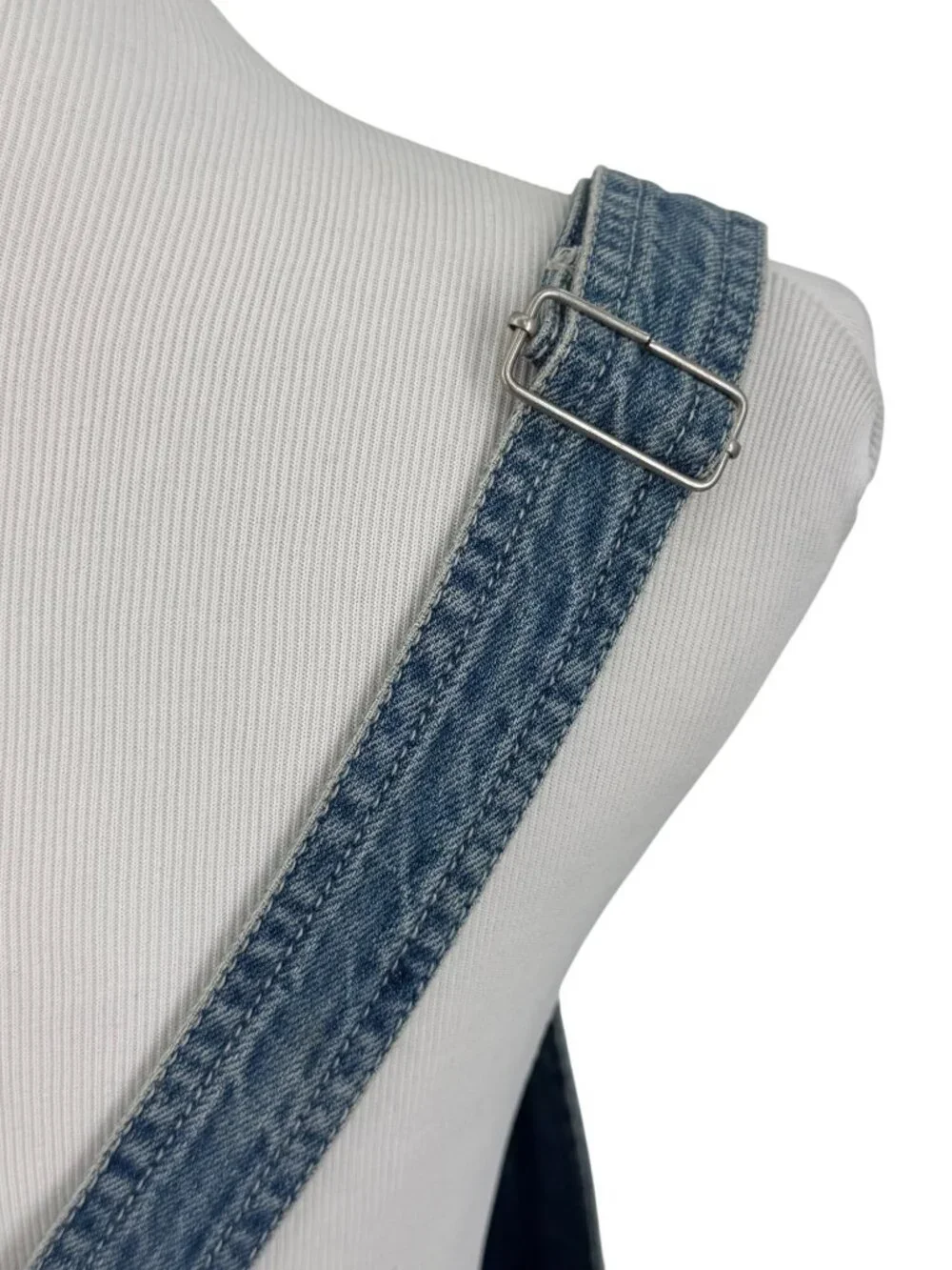 NWOT Free People Distressed Denim Overall Mini Skirt 12/L | Indie Sleaze Grunge - Picture 8 of 16